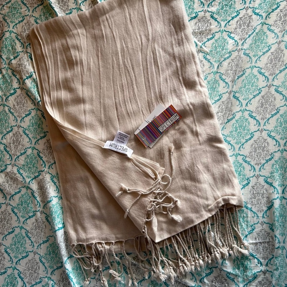 NWT Beige Fringed Spectrum Scarf / Wrap / Shawl OS